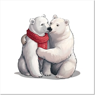 Valentine Cartoon Polar Bear Couple Posters and Art